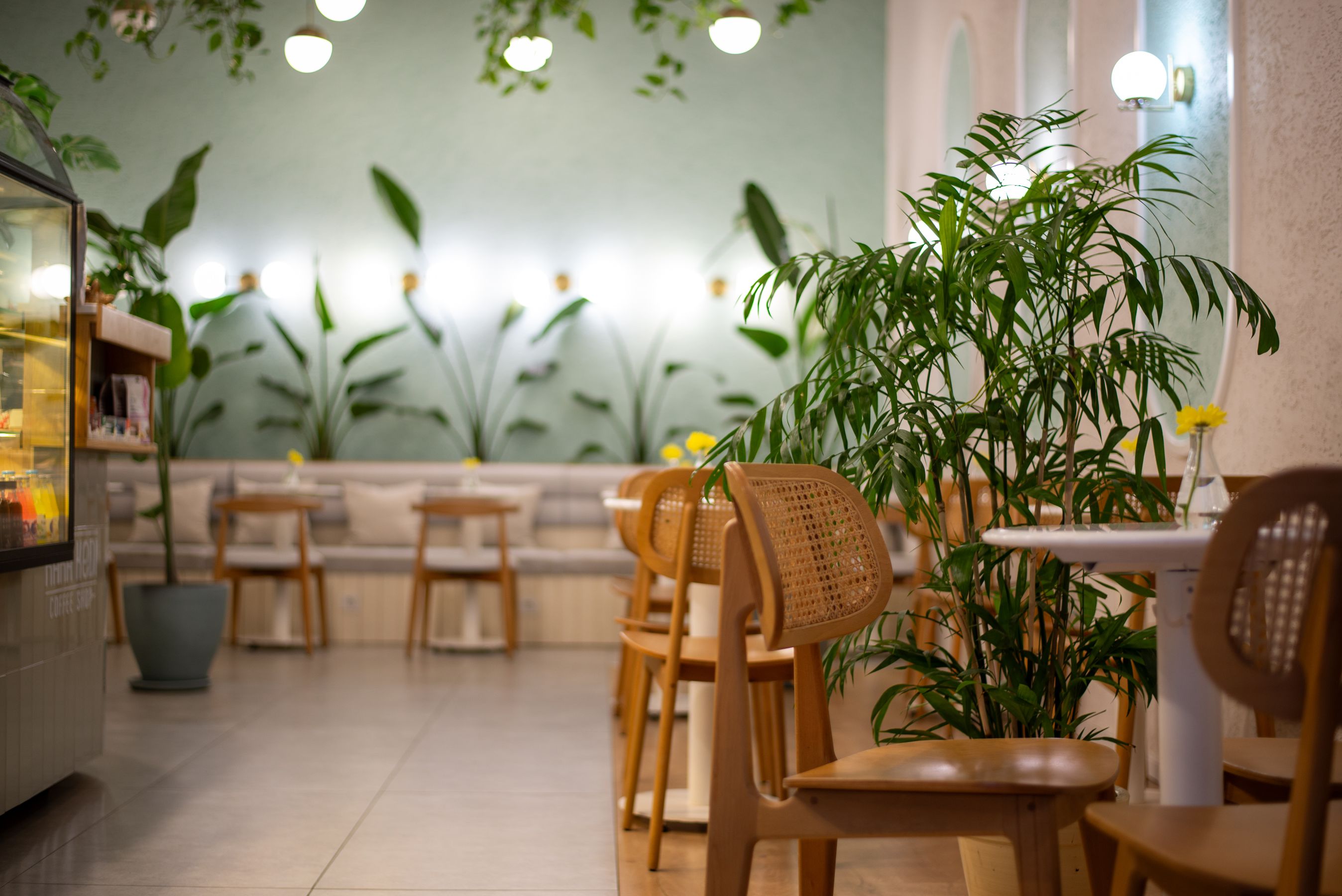 Bright seating area inside Mustang caf&eacute;, Noida